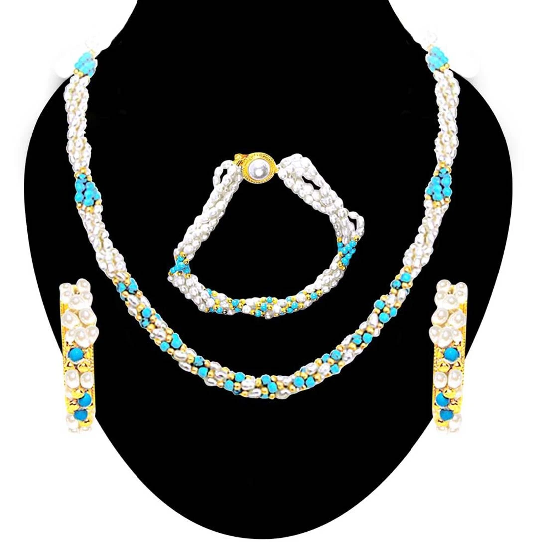 Celestial Whisper: The Rice Pearl & Turquoise Elegance Set