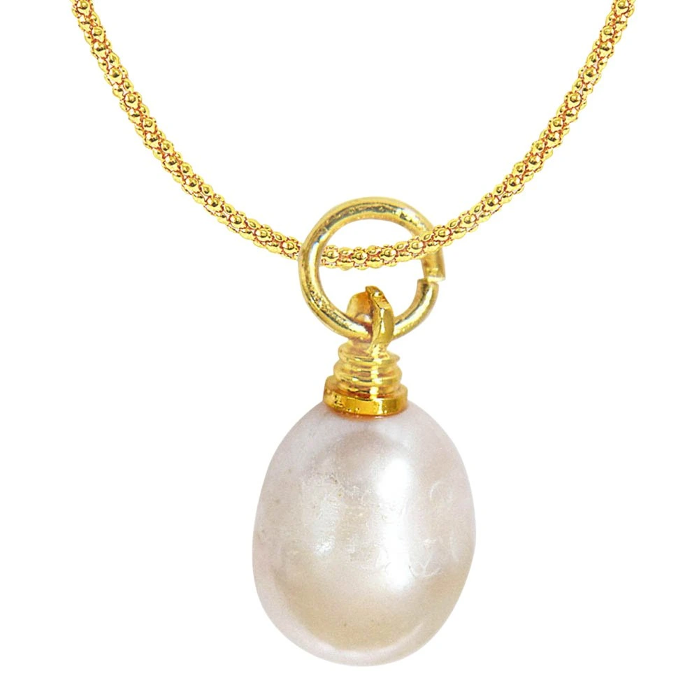 4.00cts Real Natural Oval Freshwater Pearl Pendant with Gold Plated Chain (SPP35)