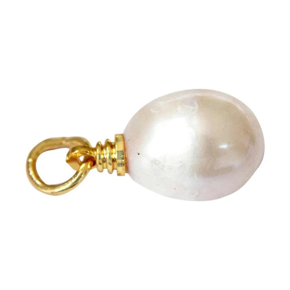 4.00cts Real Natural Oval Freshwater Pearl Pendant with Gold Plated Chain (SPP35)