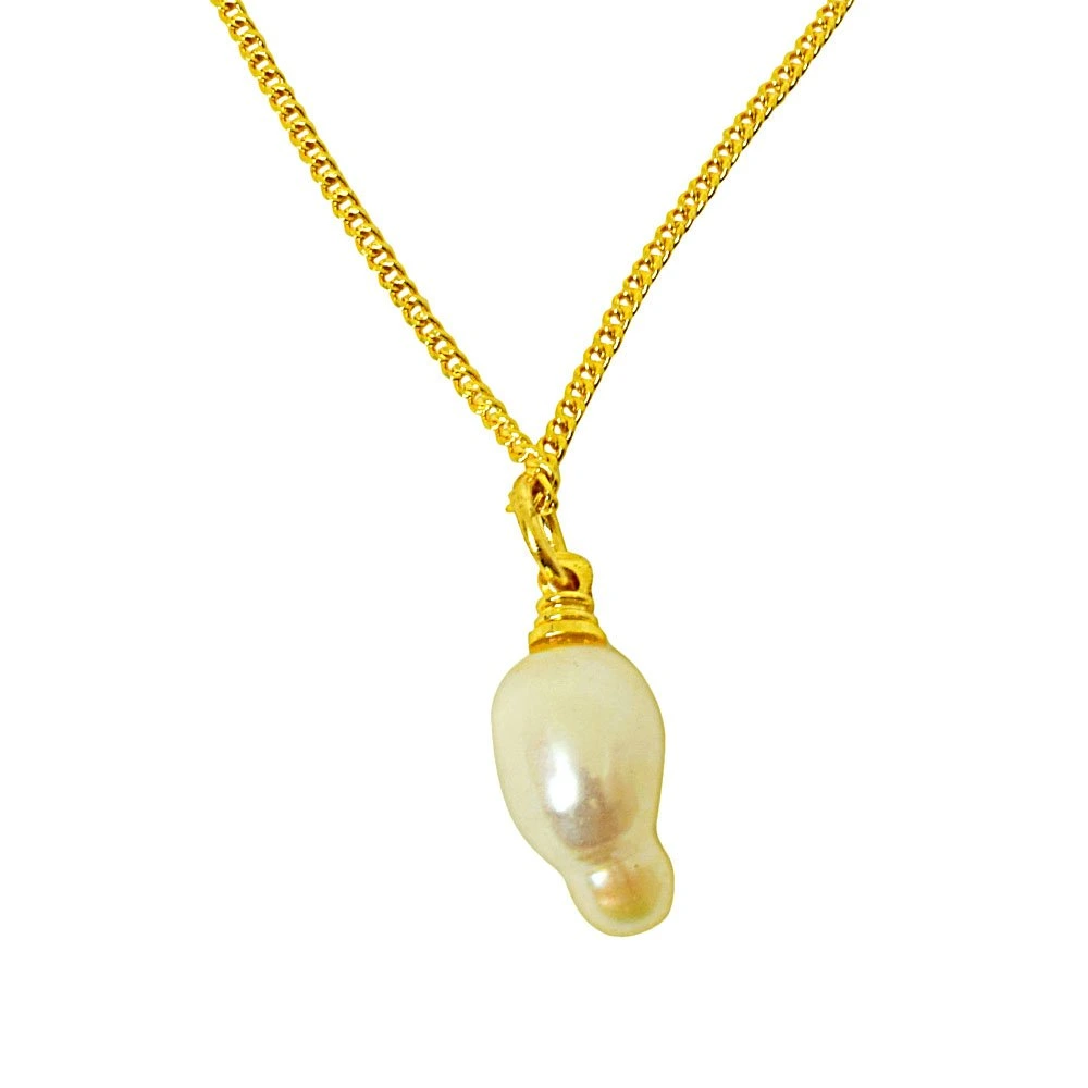5.50ct Natural Real Freshwater Pearl Pendant with Gold Plated Chain (SPP4)