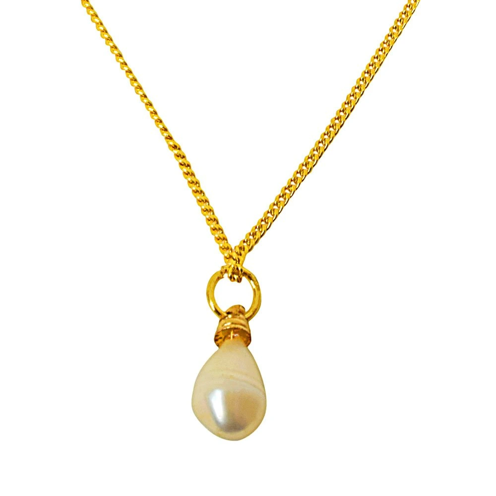 Natural Real Freshwater Pearl Pendant with Gold Plated Chain (SPP5)