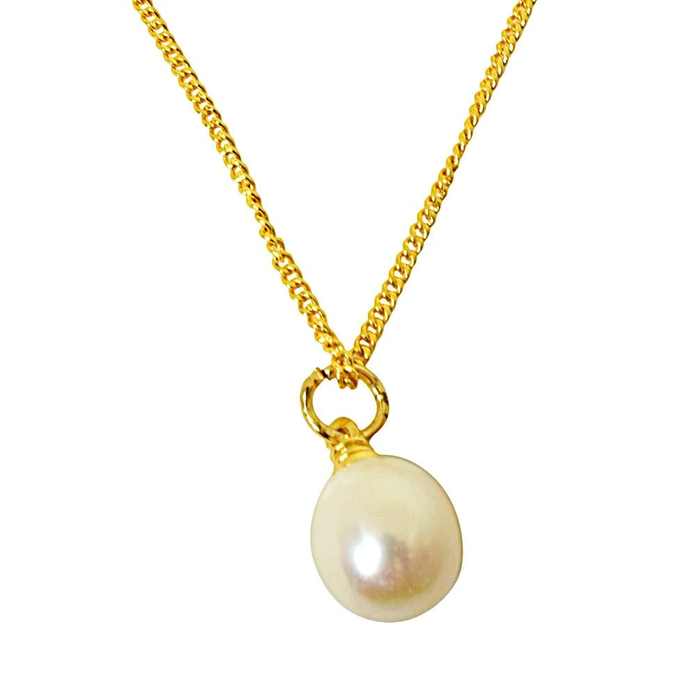 8.50cts Real Natural Oval Freshwater Pearl Pendant with Gold Plated Chain (SPP8)