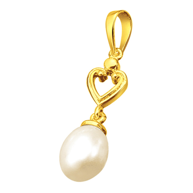 Simplicity - Drop Shaped Real Pearl & Gold Plated Silver Pendant for Girls (SP383P)