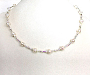 Sunrise - Real Freshwater Pearl Necklace with Silver Plated Pipe (SN153)