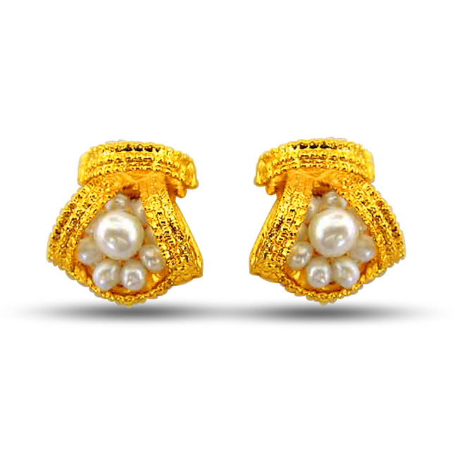 Beautiful Bejeweling - Real Freshwater Pearl & Gold Plated Stud Earrings for Women (SE44)