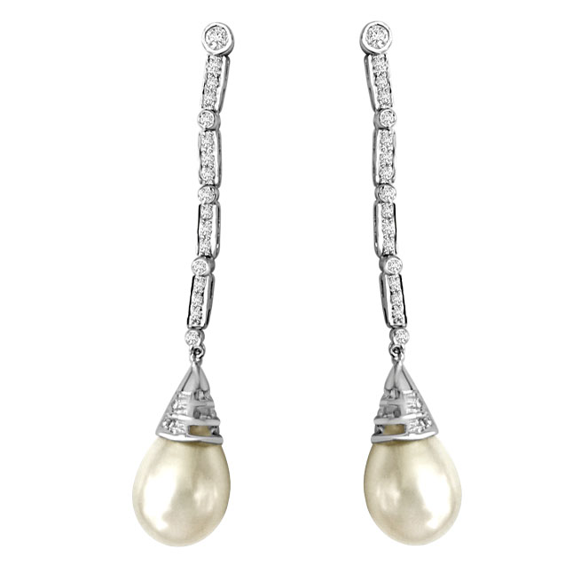 Beauty Showerings in the Ears Real Diamond & South Sea Pearl Earrings