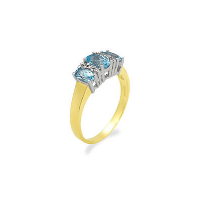 Blue Dazzled Three Stone Diamond & Blue Topaz rings -Gemstone & Diamond