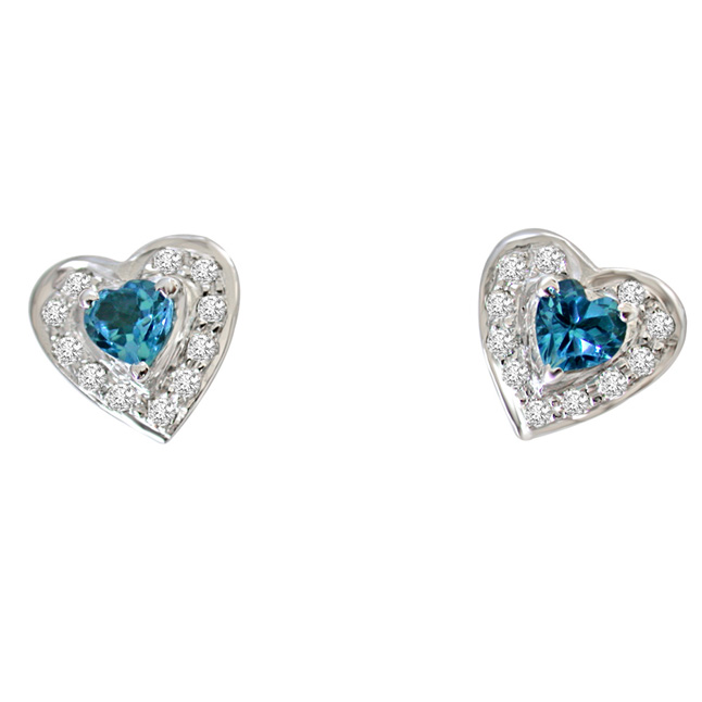 Bond of Blisful Love Real Diamond & Heart Shaped Topaz Silver Earrings (SDE9)