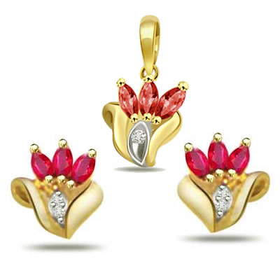Diamond & Marquise Ruby Set - Designer Earrings