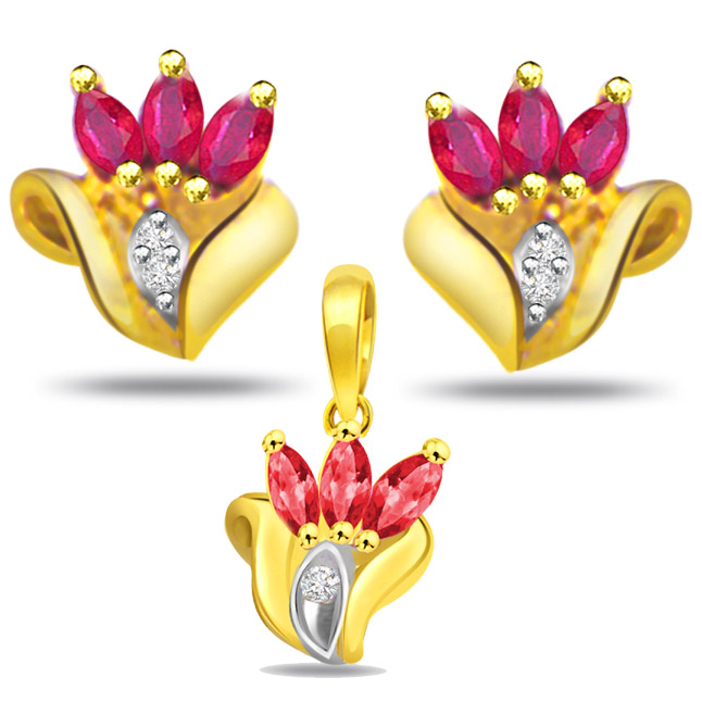 Diamond & Marquise Ruby Set - Designer Earrings
