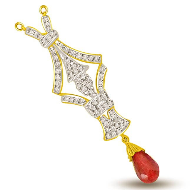 Brings You Good Luck Diamond & Ruby Gold Pendants -Diamond -Ruby