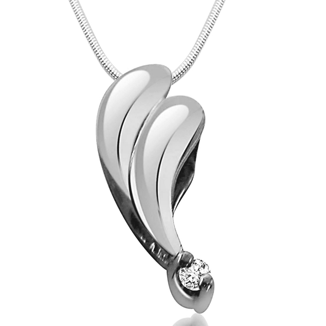 Elegant Silver Pendant - Real Diamond & Sterling Silver Pendant with 18 IN Chain (SDP39)