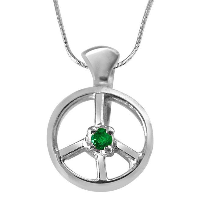 Emerald Wheel - Real Emerald & 925 Sterling Silver Pendant with 18 IN Chain (SDP233)