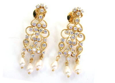 Triple Flower Diamond Dangler Earrings ER -11 -224