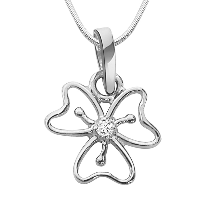 Floral Fusion - Diamond & Silver Pendant with 18 IN Chain (SDP15)