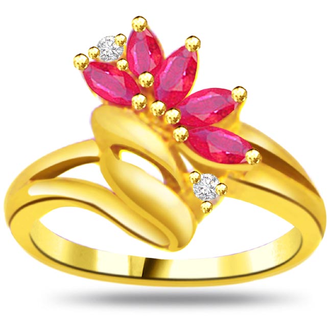 Flower Shape Diamond & Ruby Ring SDR965