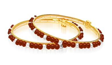 Freshwater Pearl & Red Beads Bangles (BGP21)