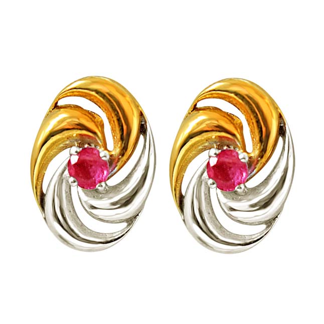 Golden Wind Chimes Red Real Ruby Gemstone Earrings in 925 Sterling Silver (SDE11)