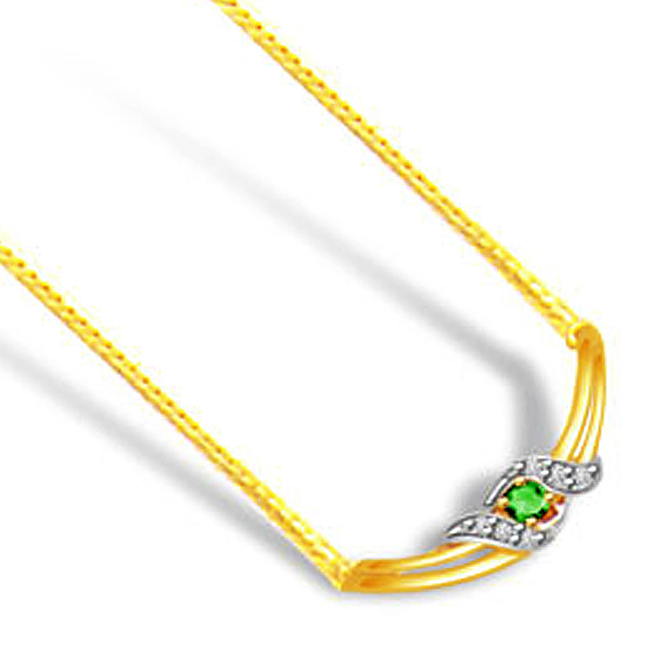 Green Paradise 0.18ct Diamond & Emerald Gold Necklace -2 Tone Necklace Pendants + Chain