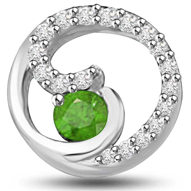 Green World 0.37 TCW Emerald Diamond Pendants In White Gold