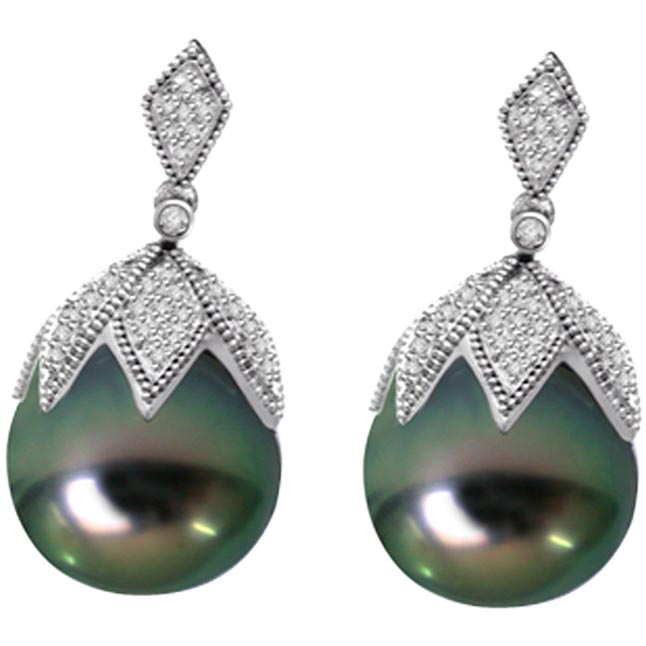 Hang Pearl 0.75ct Real Diamond & Tahitian Pearl Earrings