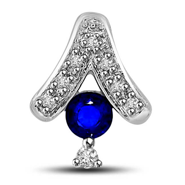 Hanging Solitaire with Stars 0.32ct Tcw Big Round Blue Sapphire & Diamond 14kt Pendants