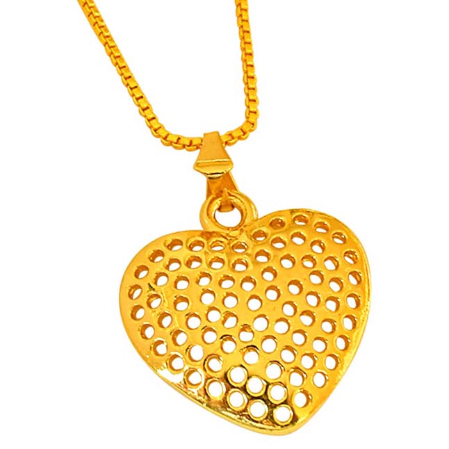 Heart Shaped Jali Style Gold Plated Pendant with 22 IN Chain for Your Love (SDS251)