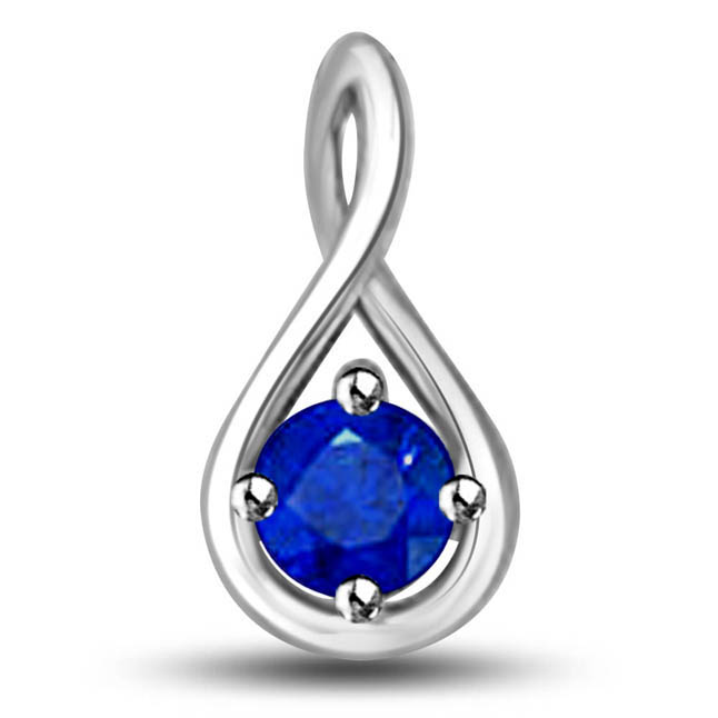 In My Arms:Solitiare Blue Round Sapphire Set In 14kt White Gold Pendants -Teenage