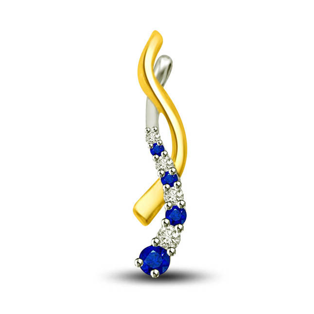 In My Arms:Two Tone Sapphire & Diamond 18kt Yellow Gold Pendants For Her
