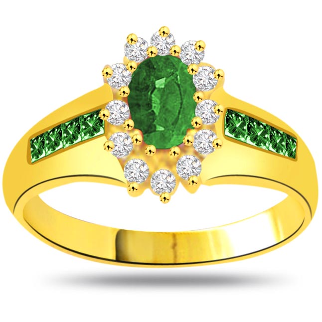 Matrimony Delight 1.39CT Diamond & Oval,Round Emerald Flower rings -Diamond & Emerald