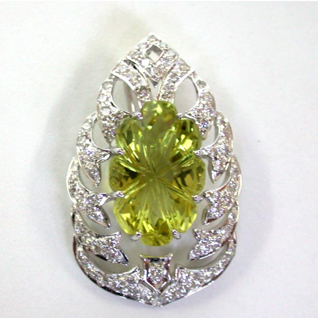 Megical Lemon Topaz Diamond Pendants -White Rhodium Pendants