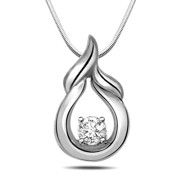Silver Diamond Pendants, Heart Shaped Diamond Pendants with Chain