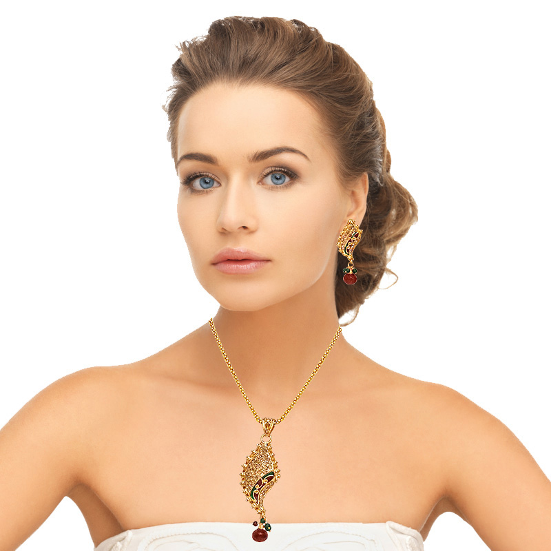 Fancy shaped Gold Plated Pendant Necklace & Earring Set (PS42)