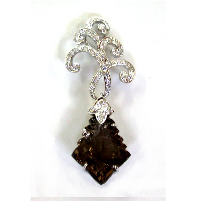 Night Bird -Smoky Topaz Diamond Pendants -White Rhodium Pendants