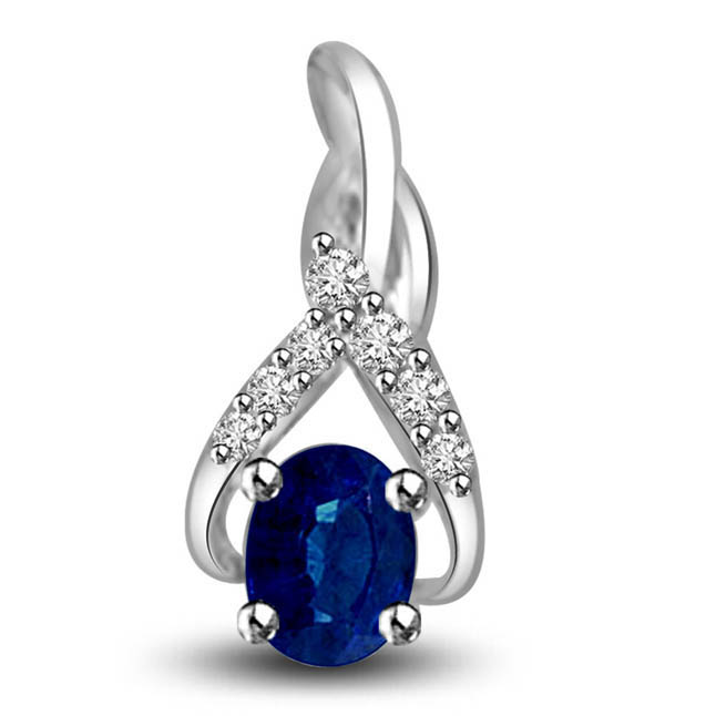 Ocean Precious Blue Treasure 0.28ct Oval Blue Sapphire & Diamond Pendants For Your Lovely Lady