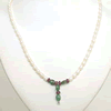 Oval Emerald, Ruby Beads & Rice Pearl Necklace (SN465)