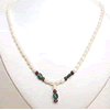 Oval Emerald, Ruby Beads & Rice Pearl Necklace SN466