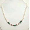 Oval Emerald, Ruby Beads & Rice Pearl Necklace