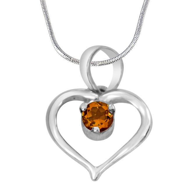 Perfect Memories Heart Shaped Yellow Topaz & 925 Sterling Silver Pendant with 18 IN Chain (SDP408)