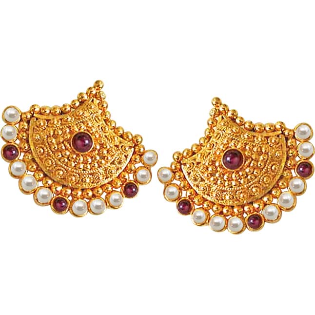 Real Freshwater Pearl & Red Garnet Beads Geometrical Shaped Earring