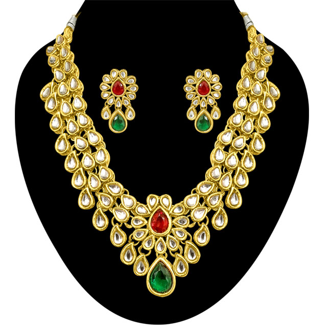 Delightful Dazzle Green White & Red Polki Set (PS136)