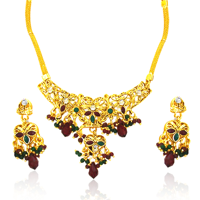 Traditional Rajasthani Polki Necklace Earring Set (PS7)