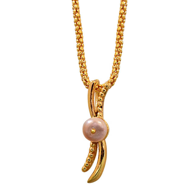 Purple Real Freshwater Pearl Gold Plated pendant & 22 IN Chain (SDS248)