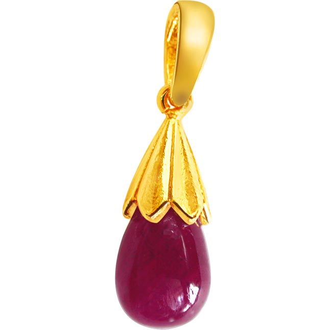 Petite Fleur - Drop Shape Real Red Ruby & Silver Gold Plated Pendant for Women (RBP4)