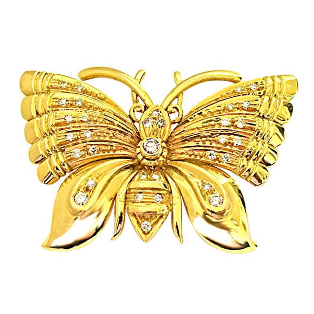 Real Diamond & Gold Butterfly Brooch for Engagement Wedding for Your Love -Diamond Brooches