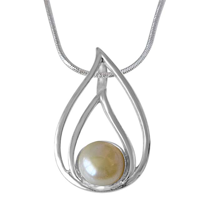 Pearl Drop Sterling Silver Pendant with 18 IN Chain for Women (SDS232)