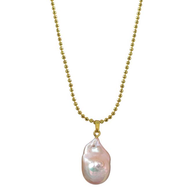 Real Natural Pinkish - Purple Baroque Pearl Pendant with Gold Plated Chain for Women (SDS238-16.22cts)