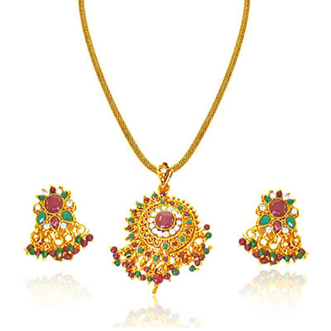 Round Rajasthani Red Green Polki Set (PS6)