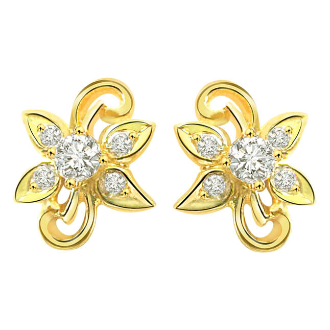 Feminine Flower Diamond Earrings S -274 -Flower Shape Earrings