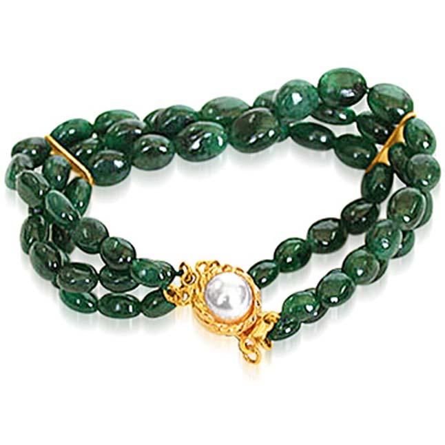 Emerald Beauty Charm - 3 Line Real Green Oval Emerald Cocktail Bracelet for Women (SB30)